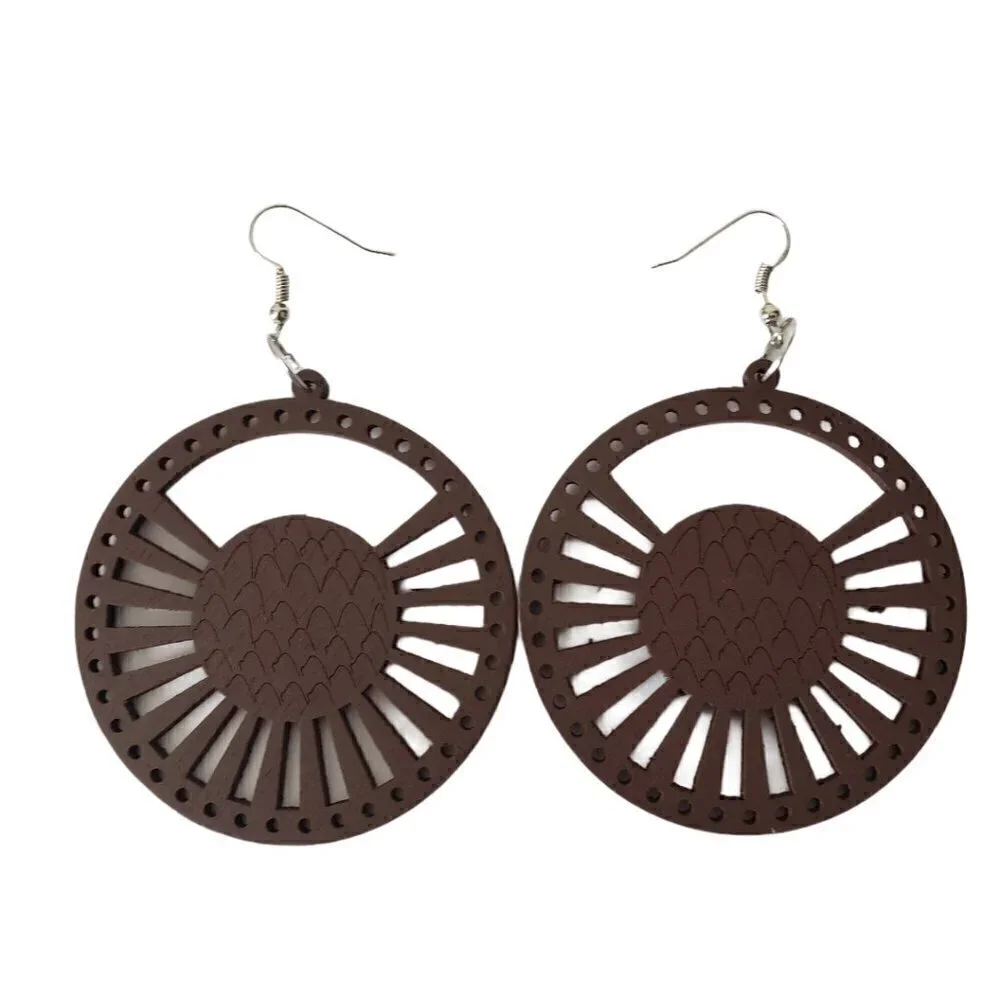 Bohemian Wooden Drop Lightweight Dangle Earrings - Picture 1 of 9